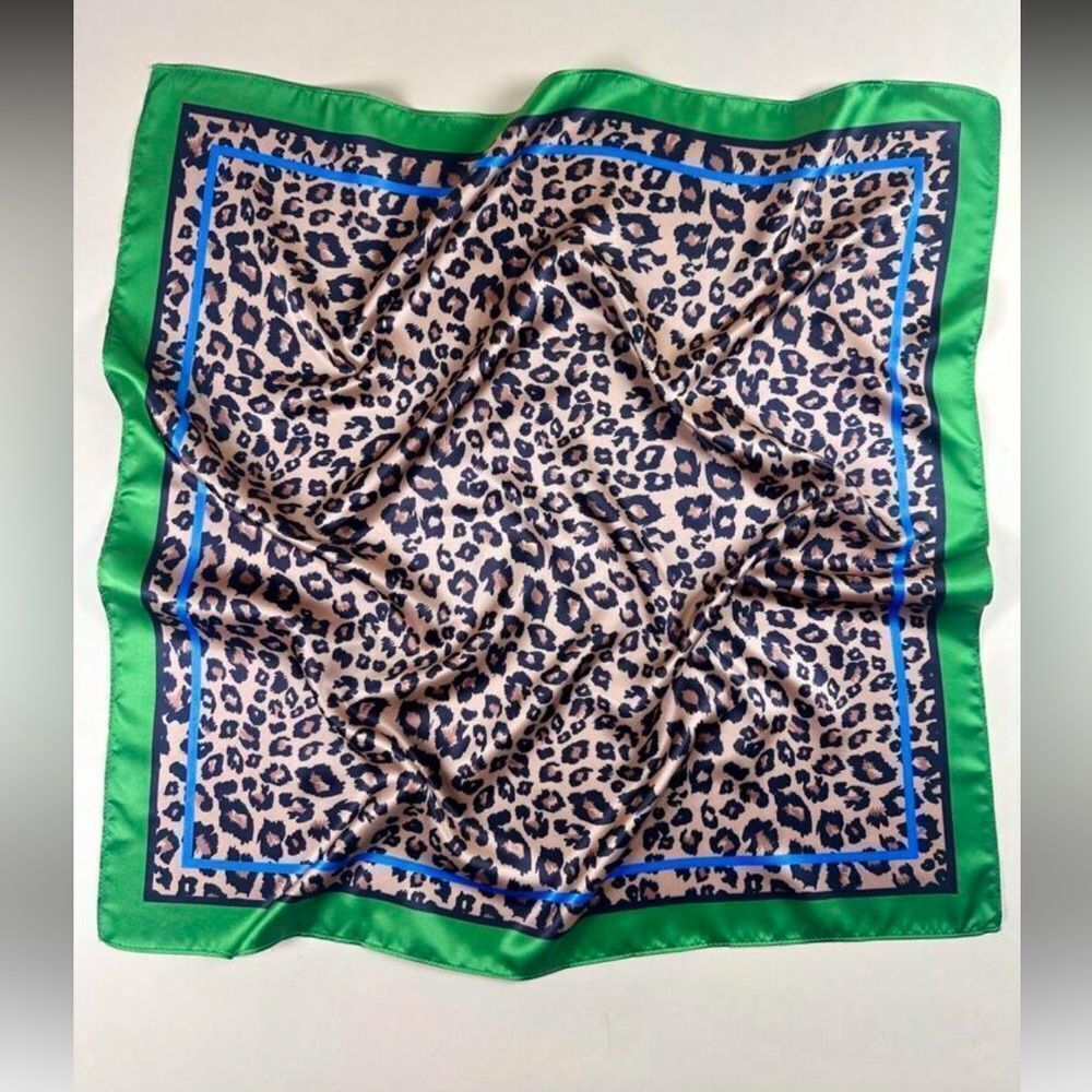 Leopard Print Scarf with Green Border G9